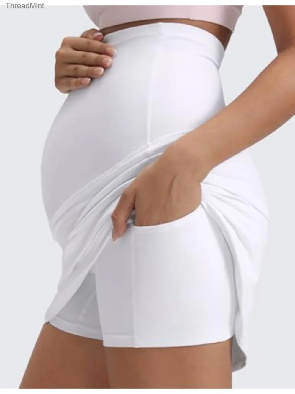 High Waisted Maternity A-Line Golf Skirt with Built-in Shorts, Butterluxe Fabric